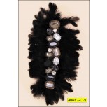 Applique Feather with beads and 2 pins 10''x5'' Black
