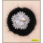 Applique with Rhinestones, Bead and Black Fur 1'' around Black and Silver
