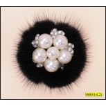 Applique with Rhinestones and Pearls in Black Fur 1'' around Black and Silver