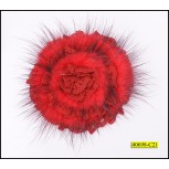 Flower brooch with Fake Fur 2 3/4" Red