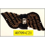 Applique wings beaded with bow rhinestone 4 1/4x2" Black and Silver