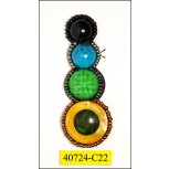 Applique 4 round stones with bead trim 1 1/2x3 3/4" Multicolor