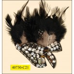 Applique Silver beads on felt with feathers 4x6 1/4" Black and Grey