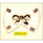 Applique puffy bow with metal bow rhinestones pin Gold and Ivory