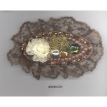 App oval w/lace&flowers&beads5x3Muti/Brown