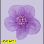 Organza Flower with Center Beads 3.0cm 