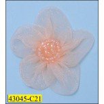 Flower organza with beads 1 1/4" peach