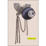 Brooch Round with Stone and Butterfly with Chain