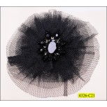 Brooch Round Mesh Flower with Black Stone and Bead in Center Black