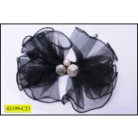 Applique Brooch Mesh Flower with beads and pearl Black and Gold