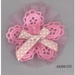 Flower w/mesh& satin bow 3" Muti/pink