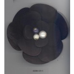 Flower Brooch w/3 pearls 5" Ivory/Navy/Gold/BLK