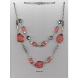 Necklace Beaded w/Chain+Lobster Claw coral/Silver