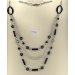 Necklace Beaded w/Chain 17"Black/Silver