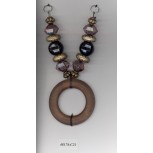Necklace w/l.beads/wood circle 5 1/2" Blk/Brn