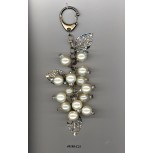 Keychain w/pearls/beads/leaves 5" Ivo/nickle