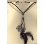 Necklace cord/chain w/feathers/leaves BLK/SIL
