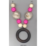 Necklace w/wooden/plastic beads/ring 5 7/8Fush/BRN