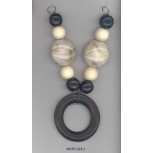 Necklace w/wooden/plastic beads/ring 6 "BLK/BRN