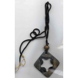 Blk Square Horn Pendant 2" w/ Blk Cord & Gold Hook