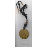 Round Brown Horn Pendant w/ Blk Cord 17 1/2"