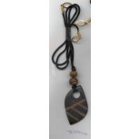 BLK HORN PENDANT W/ 4LINES BROWN BEADS+BLK CORD