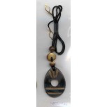 Blk Oval Horn Pendant w/ Hole at Ctr & Etched Line