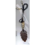 Maple Leaf Horn Pendant w/ Ivory Beads+Blk Cord