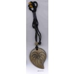 21 1/2" Long Blk cord big wooden leaf pendant + 3