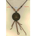 Necklace Beaded Pend.BRN W/Beaded Suede Cord BLACK
