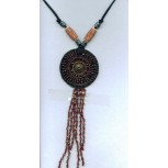 Necklace Beaded Pend.BRN W/Beaded Suede Cord BROWN
