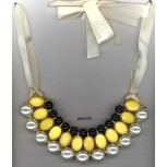 Necklace w/pearl&beads1 1/2x6Blk/yellow/ivory
