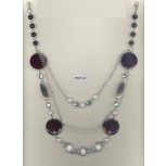 Necklace w/muti size & shape beads &pearl Sil/NicBlack