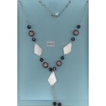 Necklace w/diamond shape &round beadsSil/Wht/Black