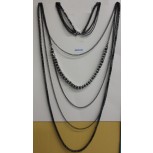 Necklace w/2 kind chain&beads5 layers Clr/Blk/Gun