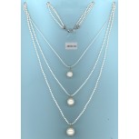 Necklace w/ball chains in 3 sizes&3pearls Ivo/Wht