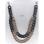 Necklace w/Plastic chain 2 layers Gold/Black