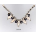 Necklace w/Rstone chain&Beads Clr/Blk/Ivory/gold