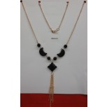 Necklace w/half moon beads& hangChainsBlk/Gold