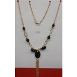 Necklace w/beads&hanging chains Black/Gold