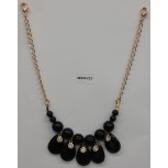 Necklace w/Tear drop beads&Rstone Clr/Blk/Gold
