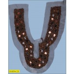Applique Beaded and Metal Coin Mesh Collar 7 3/4"X9" Brown and Copper