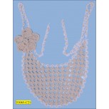 Applique Beaded Crochet Neck 8 5/8" with 12" Strings White and Natural