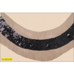 Collar Sequins Applique 1/2 Moon Shape with 5 Big Stones 14x5" Black