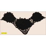 Collar Applique Guipure Embroidered 3 Flowers 13 3/4" x 7" Black