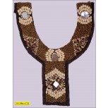 Collar Applique with Different Bead Sizes Y-Shape Gold, White and Brown