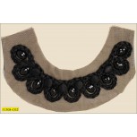 Collar Applique with Stone and Button on Mesh U-shape 12.5x7.5" Black
