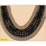 Collar U-shape Applique with Beads and Studs on Mesh 10 3/4"