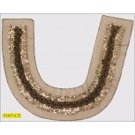 Collar Metal Mesh U-shape Applique 12"x7" with 3/4" Mesh Brass and Moss