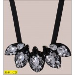 Collar Beaded Bib Applique with Grosgrain Strap 8.25" Black and Clear